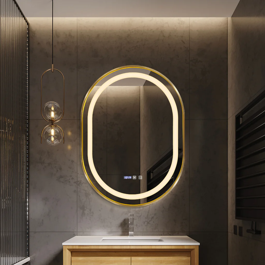 A sleek dimmer switch providing precise control over the lighting in a sophisticated bathroom setting.