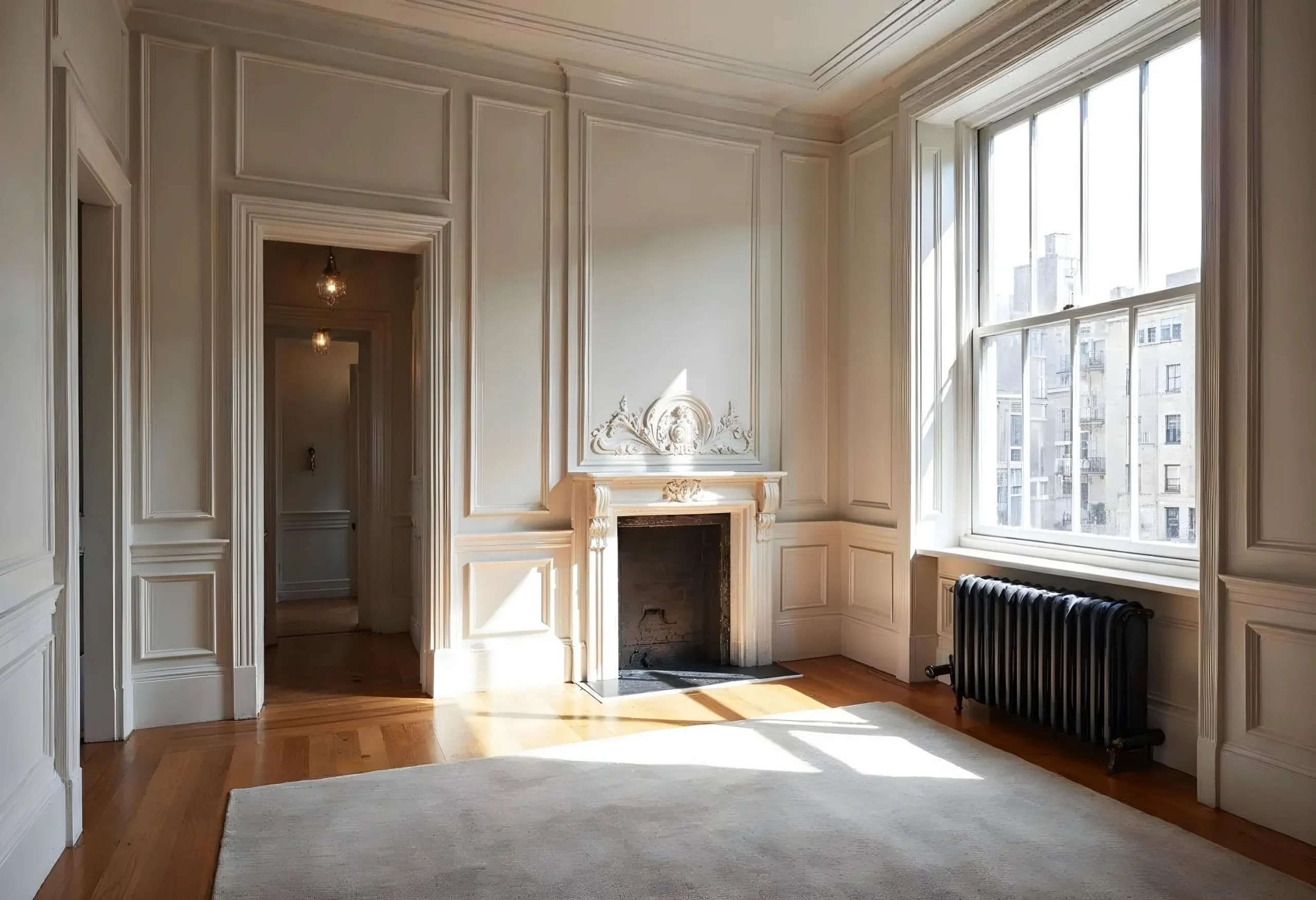 Pre-war Manhattan apartment being renovated with high-end finishes.